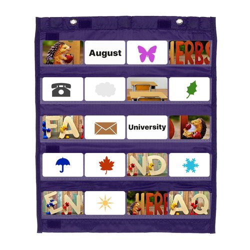 PATIKIL Magnetic Pocket Chart, Small Pocket Chart Mini Double Sided Classroom Pocket Chart Organizer Wall Hanging for Classroom Supplies, Dark Purple