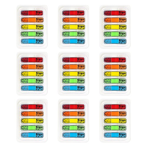 900 Pcs/ 9 Packs Sign Here Date Tabs with Dispenser - Sign Here Stickers Assorted Colors Arrow Flags for Easy Notary Book Annotations and Office Organization
