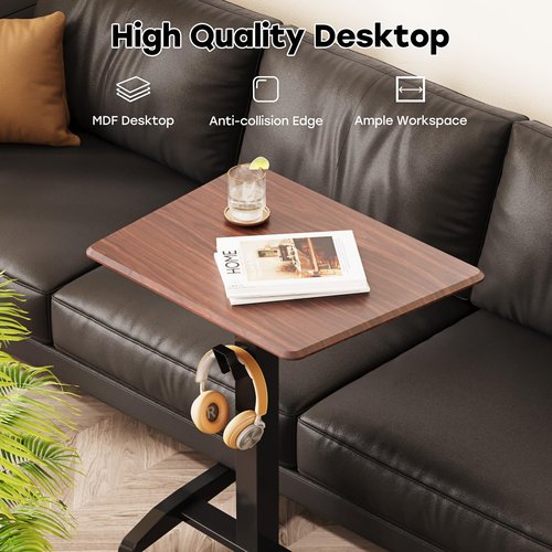 JOY worker Height Adjustable Rolling Laptop Desk with Shelf,Mobile Standing Desk,Pneumatic Mobile Laptop Table with Wheels for Couch Home Office School,Holds Up to 22lbs,Dark Walnut