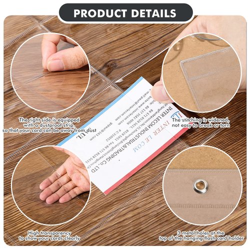 3 x 5 Inch Index Card Holder Sleeves 20 Slot Library Card Pockets Clear Plastic Organizer Holder Sleeve Hanging Wall Mount Business Classroom School Office for Display(2 Pcs)