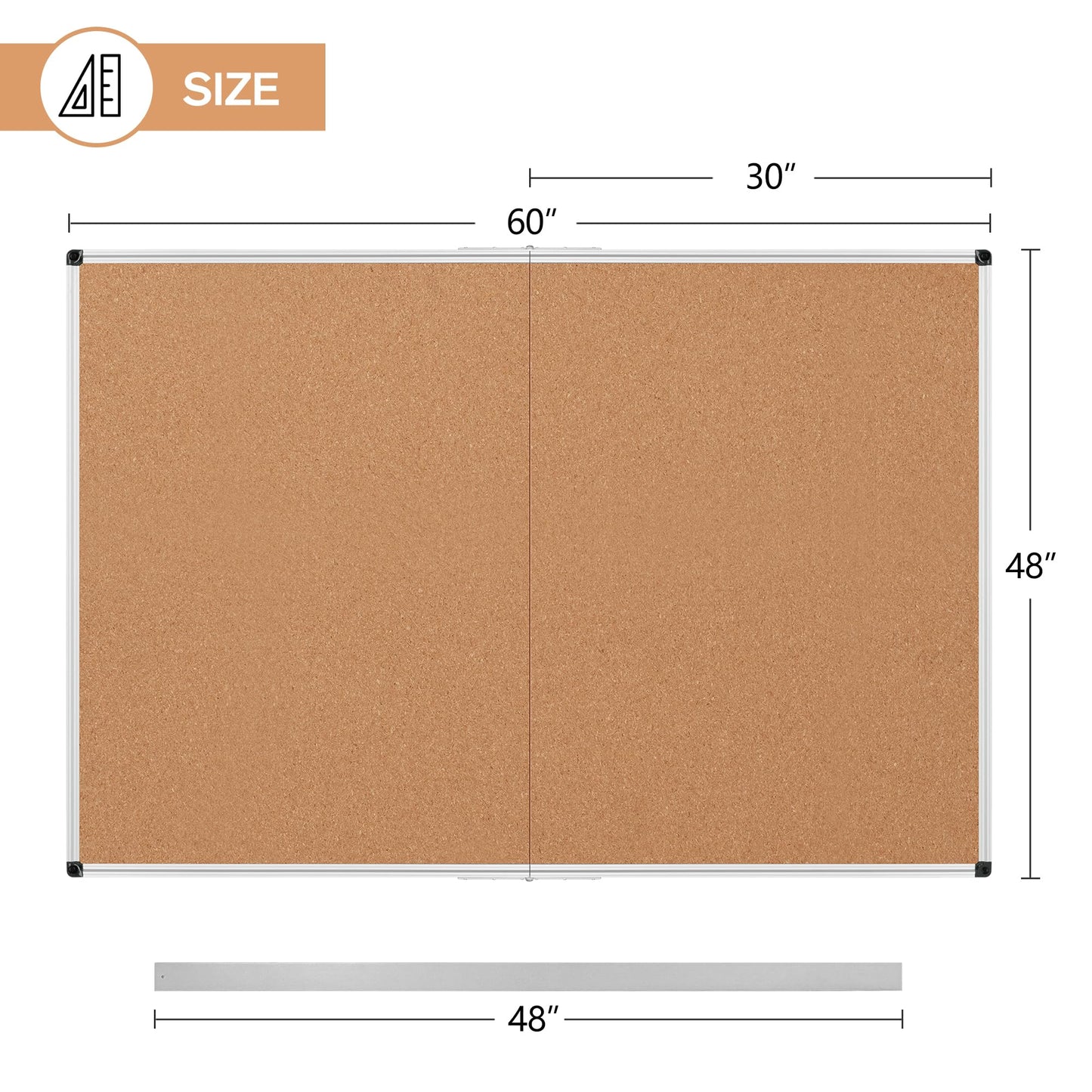 Board2by Extra Large Cork Bulletin Board 60" X 48", Foldable Notice Pin Board for Wall, Silver Aluminum Framed 5'x4' Corkboard, Wall Mounted Noticeboard with 36 Push Pins for School, Home & Office