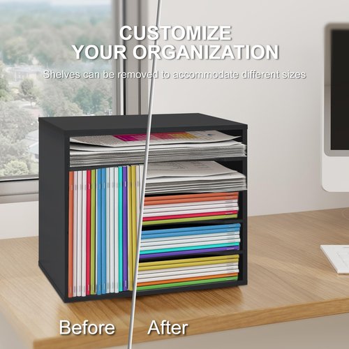 Paper Organzier Wood Desktop Organizer Storage Letter Tray File Sorter with Adjustable Shelves for Home Office