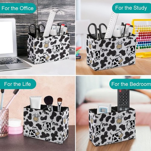 Niapessel Pencil Holder for Desk, Cute Funny Cow Pen Holder Storage Desktop Pen Organizer Desk Pencil Organizer Makeup Brush Holder for Office School College Leather