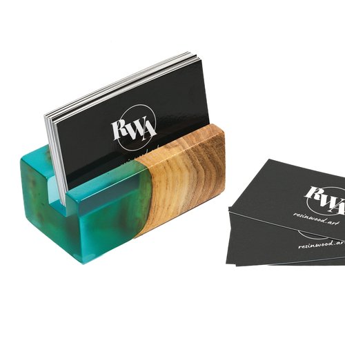 RWA Business Card Holder for Men & Women - Handcrafted Epoxy & Wood, Stylish & Durable Business Card Organizer, Premium Business Card Holders Desk Accessory for Professionals - ELEMENT aqua/dark