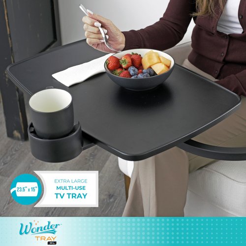 Stander Wonder Tray, Adjustable Swivel Table, Extra-Large Computer Stand, Couch Desk & Gaming Bench, TV-Trays for Eating on Couches, Chairs, Recliners with Laptop Wedges and Cup Holder, XL, Black
