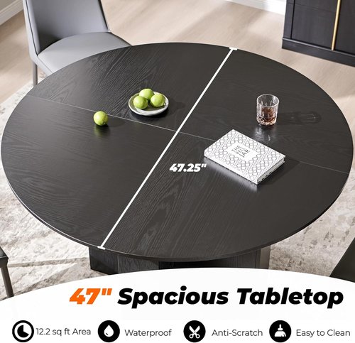 OKD 47-Inch Modern Wood Round Dining Table - Sturdy Black Oak Design for 4 | Ideal for Kitchen & Dining Room