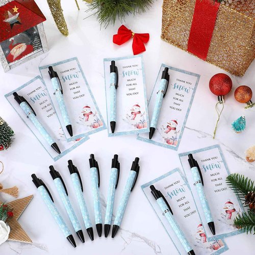Sayglossy 48 Sets Employee Christmas Appreciation Gifts Bulk Snowflake Snowman Sublimation Ballpoint Pens Thank You Xmas Cards with Ties Christmas Gift Ideas for Office Staff Team Coworker Volunteer