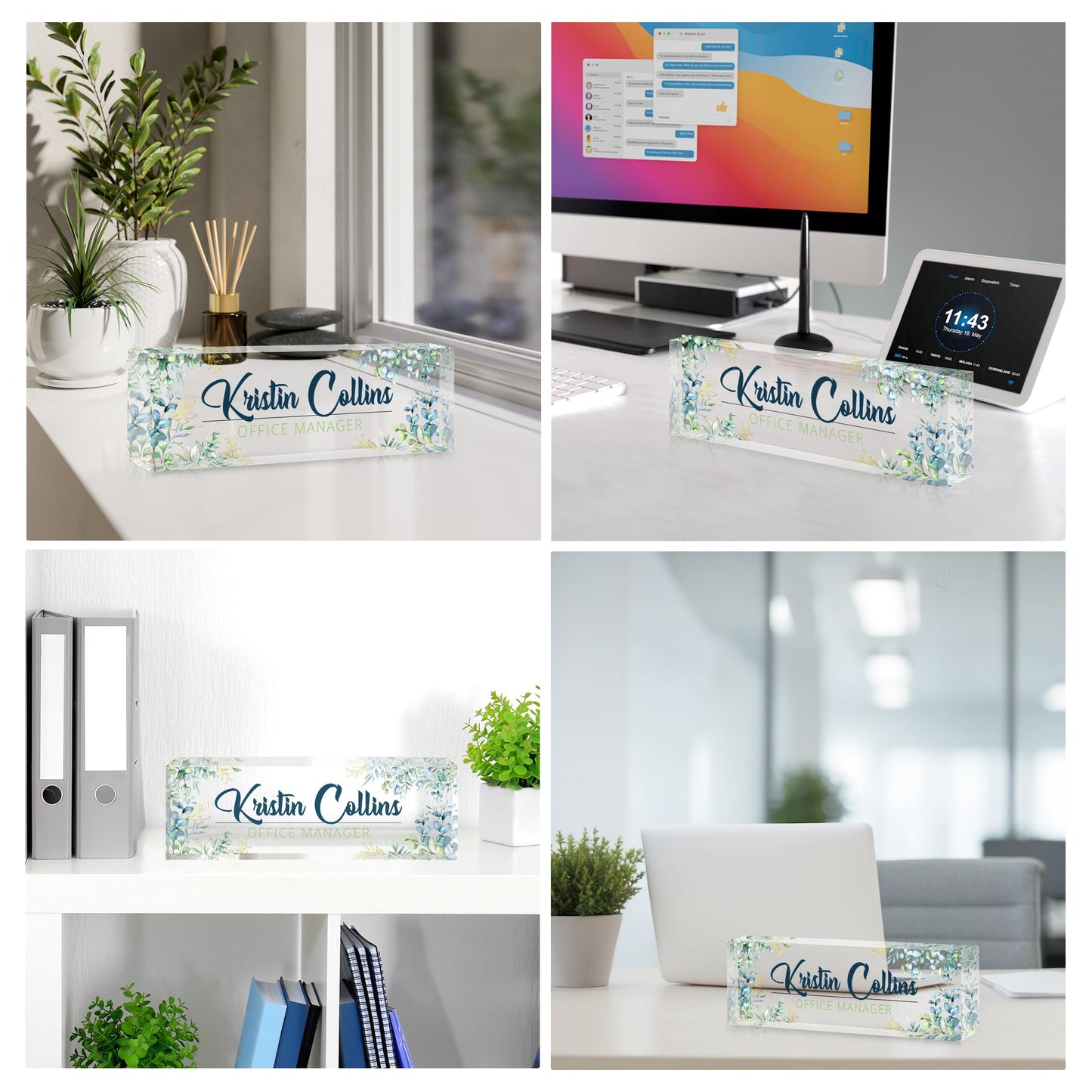 Custom Name Plate for Desk, Personalized Desk Name Plate on Clear Acrylic Glass, Appreciation Gifts for Teacher Employee Boss Coworkers Nurse, Office Desk Accessories for Women Men (Chartreuse)