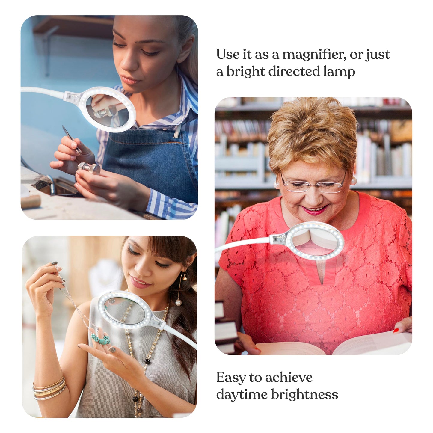 Brightech LightView Pro Flex 2 in 1 Magnifying Desk Lamp, 1.75x Light Magnifier, Adjustable Gooseneck Magnifying Glass with Light for Crafts, Reading, Close Work