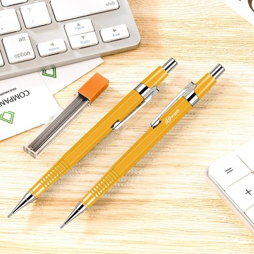 Outus Mechanical Pencils - 8 Pcs Metal Retractable Drafting Set for Writing & Drawing | 0.9 mm, Yellow