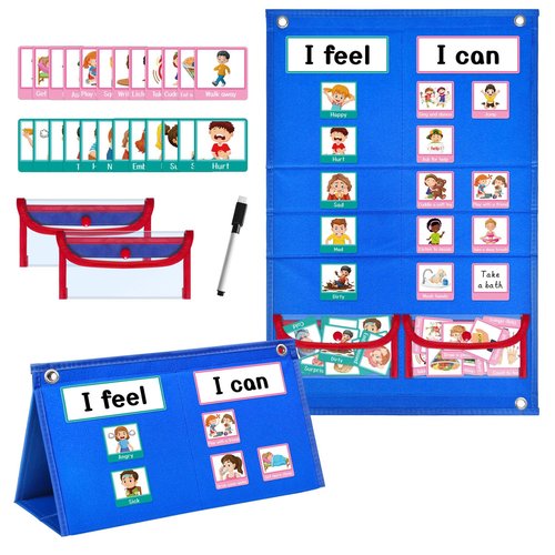 Feelings Chart Cards, Social Emotional Learning Pocket Chart Autism Learning Materials Behavior Management Chart Cards for Social Activities Classroom Daycare Home