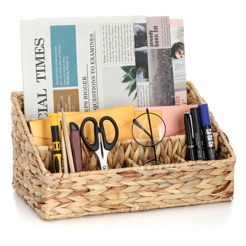 Desk Organizer – Countertop Mail Organizer, Magazine Holder, Boho Decor Water Hyacinth Desk Mail Holder for Home Office, Farmhouse, 12.6" L x 6.7" W x 6.3" H