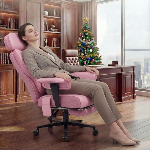 HOFFREE Big & Tall Office Chair - 500lbs Capacity Executive Desk Chair with Adjustable Lumbar Support | Pink PU Leather