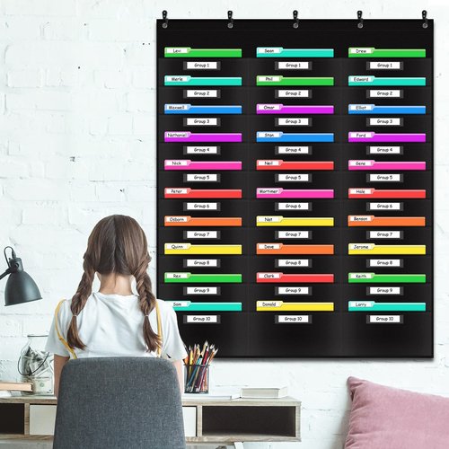 AKAYOK Hanging File Folders for Legal/Letter Size, 30-Pocket Wall File Organizer Black Pocket Chart for Classroom, Office, and Home – Perfect for Assignments, Document, Scrapbooks, Mail and Papers