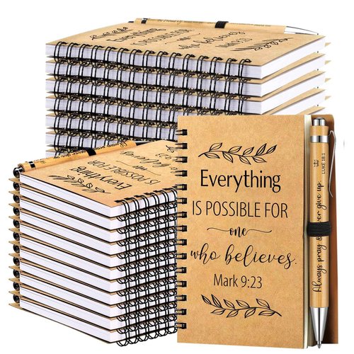 Yeaqee 100 Pcs Employee Appreciation Gifts and Church Christian Gifts Set Include 50 Pcs Spiral Notebooks 50 Pcs Employee Bible Pens for Adults Party Favors(Bible Style)