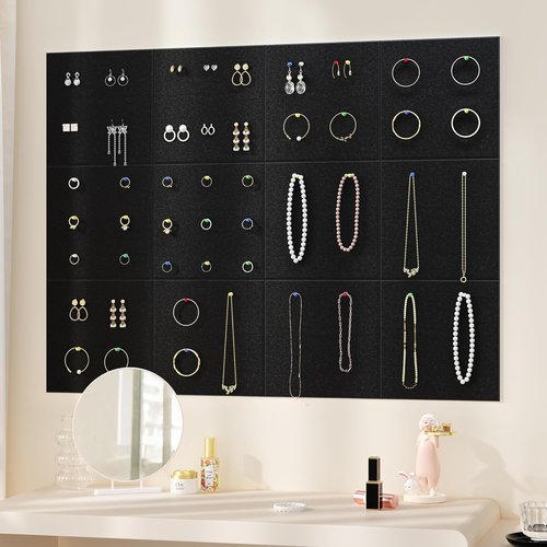 Neatsure Large Cork Board - 48" x 36" Bulletin Board with 12 Felt Tile Panels | Black Tack Board for Office