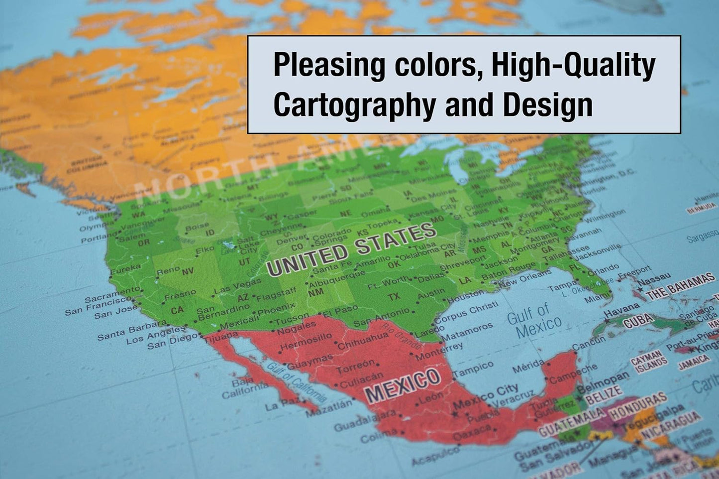 World Voyager Map Poster by Laminated - Bright Style with Clear Location Labels | 36” x 24” | Perfect for Home or Classroom