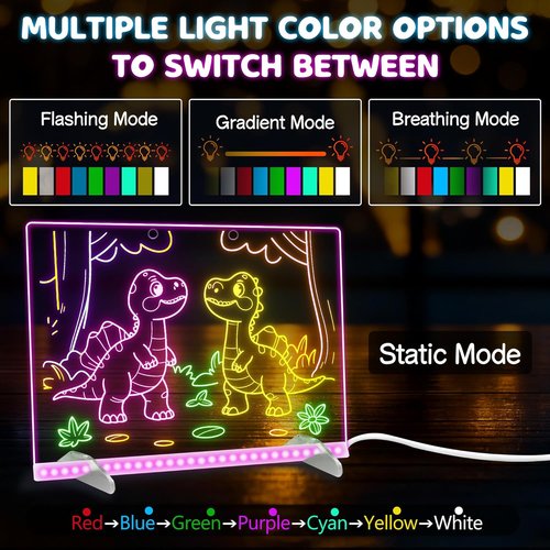 LED Drawing Board - 13.7'' x 10'' Doodle Glow Board with 4 Modes & 7 Colors | Perfect Christmas Gift