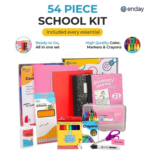 Enday Middle School Supplies Kit - 6th, 7th, and 8th Grade Back to School Supplies - 55 Piece, Premium Quality Kids School Supplies for Girls & Boys, Grades 6-8 Middle School Supplies for Kids