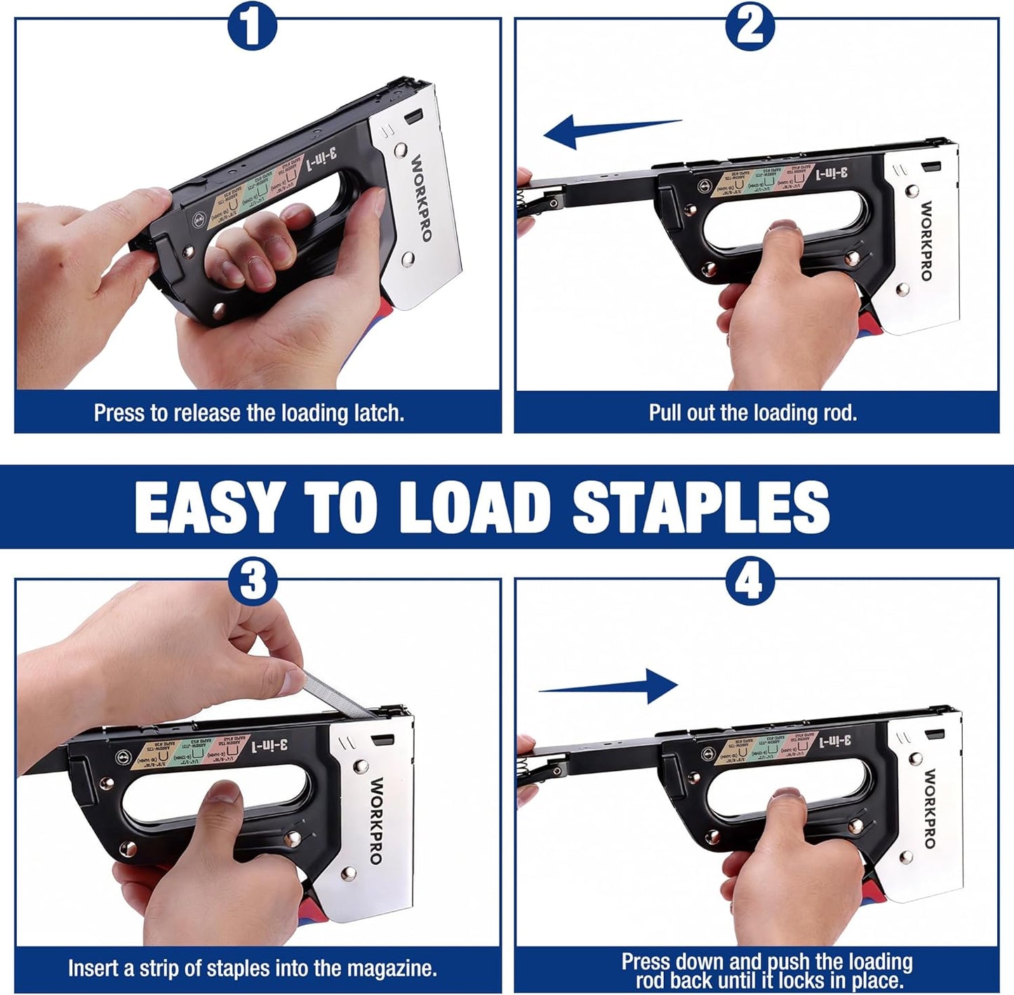 WORKPRO Heavy Duty Upholstery Staple Gun - 3-in-1 Manual Brad Nailer with 3000 Staples for DIY Projects
