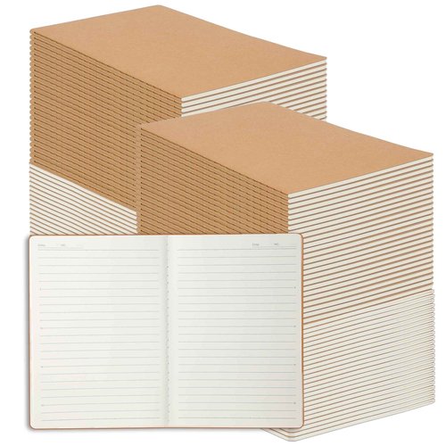 miikoul 100 Pack A5 Kraft Paper Notebook Lined Journal Bulk, 8.3 X 5.5 Inch, 60 Pages/30 Sheets, 80gsm, Travel Notebook Notepad for Adult, Students, Gift, Office, Back to School Supplies