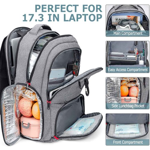 Lunch Backpack, Insulated Cooler Lunch Bag Backpack, Large Travel 17.3 Laptop Back Pack Sturdy Computer College School Bookbag for Women Men for Men Women Work Hiking Picnic