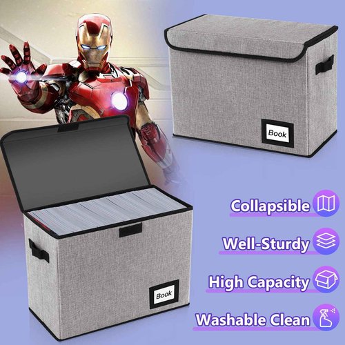 YNSZAS 10 Pack Comic Book Storage Box 15.8" X 7.8" X 11.8", Collapsible Holds 160-180 Comic Book Organizer Heavy Duty Bin Container Holder Shelf