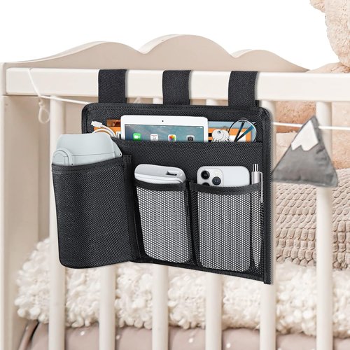 AKAYOK Bedside Caddy Organizer - Multi-Pocket Bed Organizer for Remotes, Phones, Glasses & More | Ideal for Home, Office & Dorm (4 Pockets)
