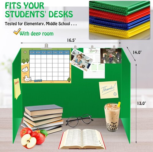 Skiennix 24-Pack Colorful Privacy Folders - Durable Erasable Plastic Dividers for Classroom Desks | Easy Clean Testing Shields with Extra Labels