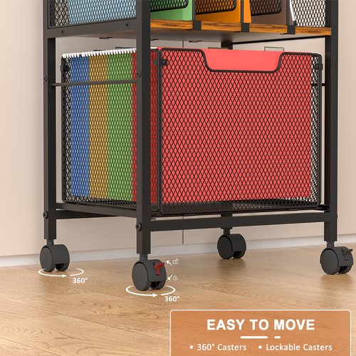 Tiaoheka Rolling File Cabinet with Adjustable Dividers, Mobile Filing Cabinet with Storage Drawer on Lockable Wheels, Hanging File Organizer Beside Under Desk for Office, Home（Patent Pending）