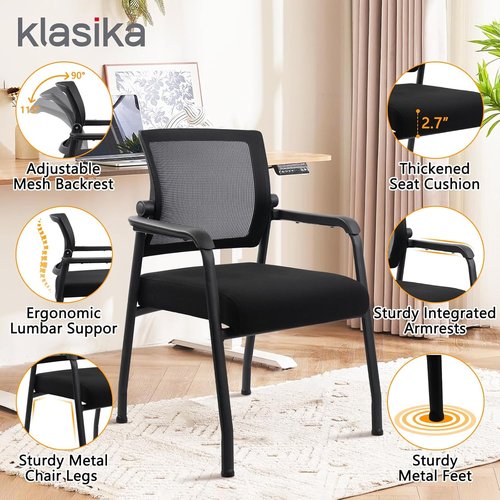 KLASIKA Ergonomic Desk Chair - Adjustable Mesh Backrest & Lumbar Support | No Wheels, Thick Cushion