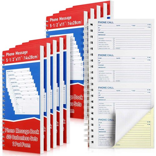Sinmoe 10 Pcs Phone Message Book 2 Part Carbonless Message Pads 5-1/2" x 11" Spiral Bound Cover 400 Sets Per Book 4 Messages Per Page Phone Message Forms Book Telephone Message for Office