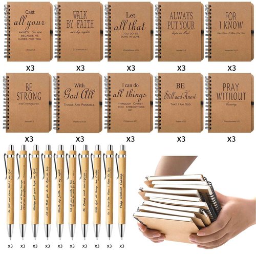 60 Pcs/30 Sets Christian Gifts Bulk Bible Verse Spiral Notebook and Pen Prayer Journal Religious Scripture Notepad Inspirational Gifts for Back to School, Bible Study Groups & Church Families