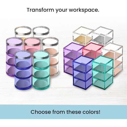 OfficeGoods 3-Tier Stackable Acrylic Holder- Stylish Desk Organizer and Storage for Office or Home – Transparent Round Design with Gold Metal Base