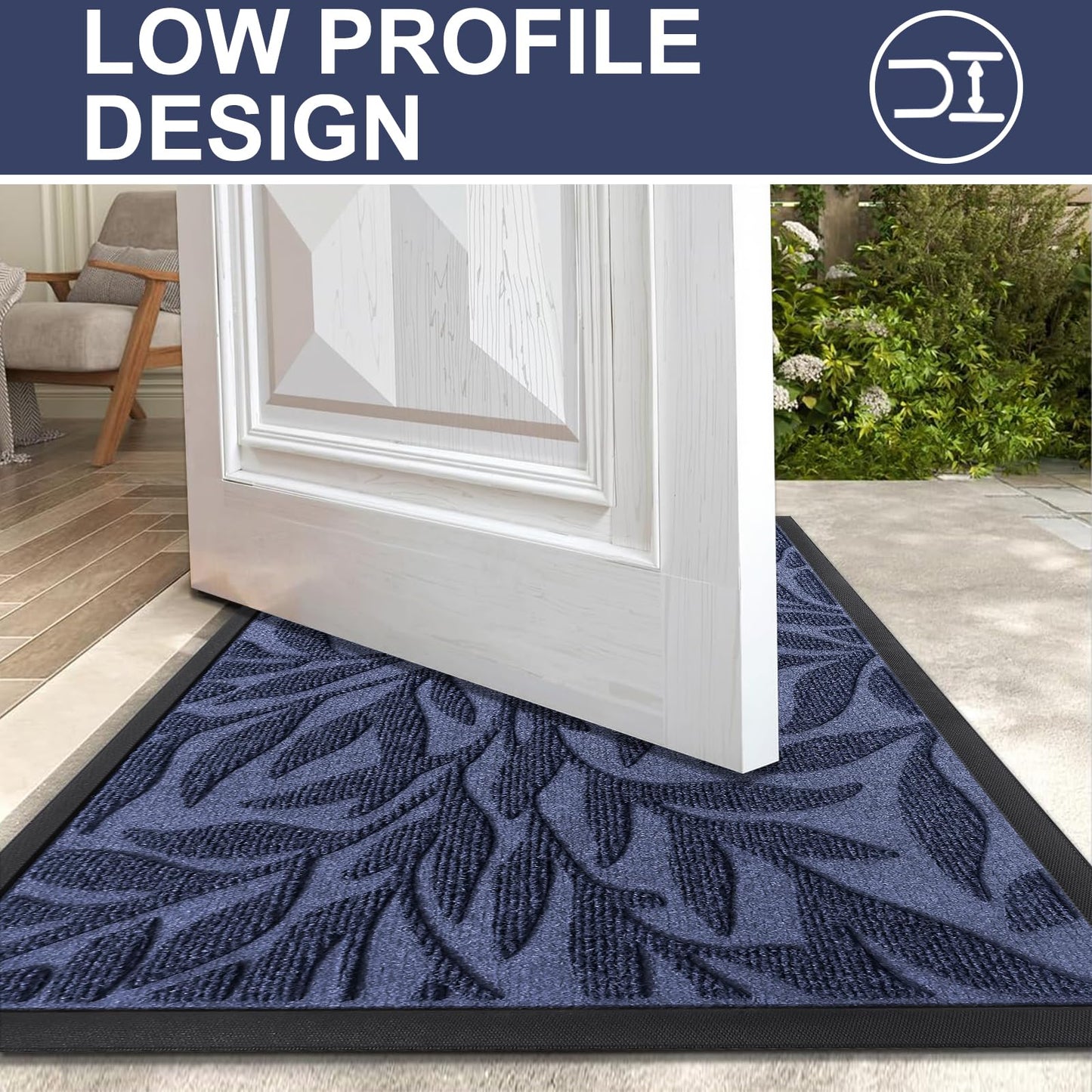 Smiry Front Door Mat Indoor Outdoor Entrance, Heavy Duty Natural Rubber, Trap Dirt and Moisture, Non-Slip Doormats, Low Profile, Easy Clean Patio Porch Entryway Mat, 35x23, Navy