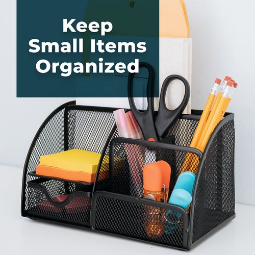 Greenco Black Mesh Desk Organizer, 6 Compartments, Office & Dorm Room Supplies Caddy, Steel Wire, 2 Count