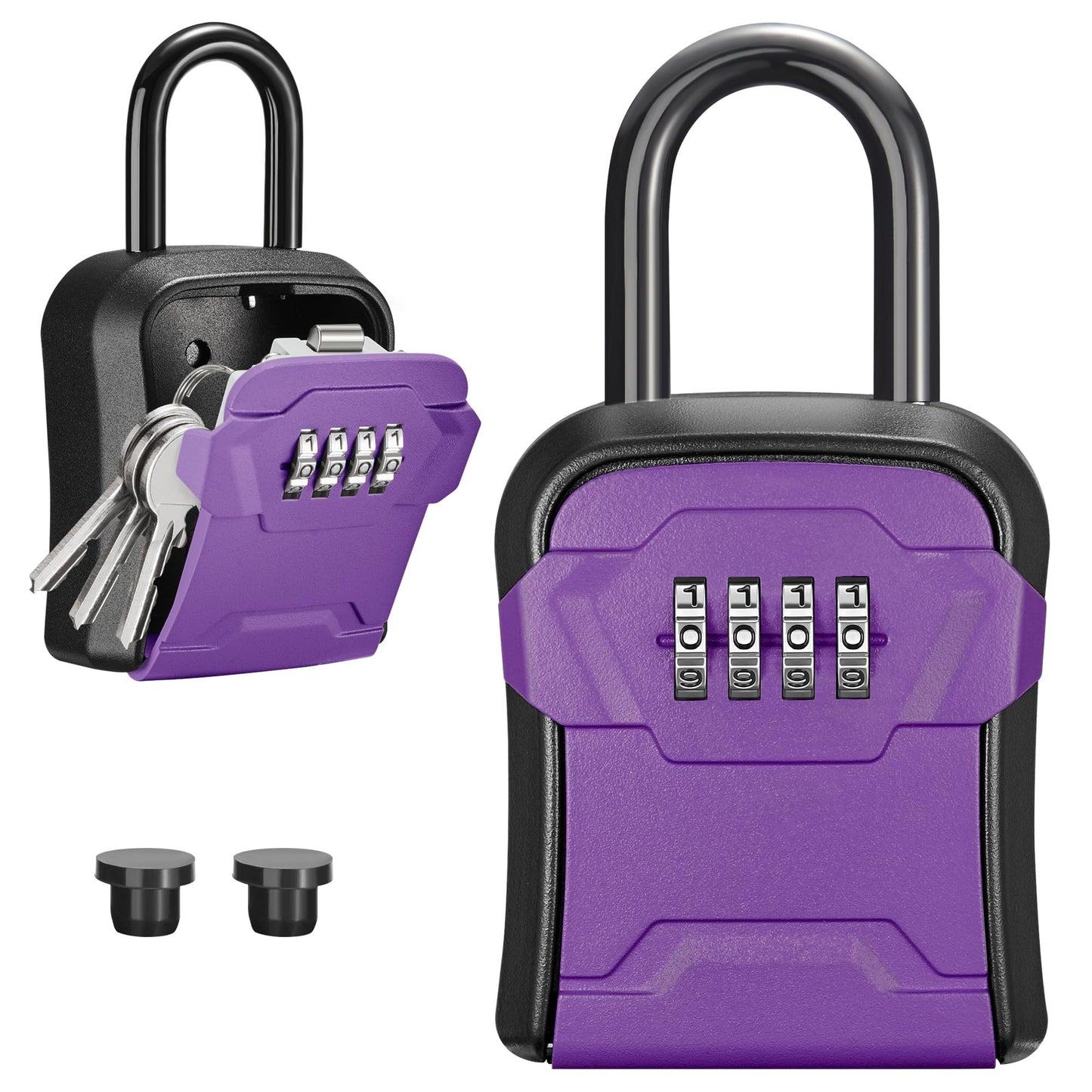 Puroma Lock Box, Key Lock Box Wall Mount & Portable Combination Lockbox with Resettable Code, Security Lockbox for Outside House Keys, Apartment Realtors Spare Keys Storage (1 Pack, Purple)