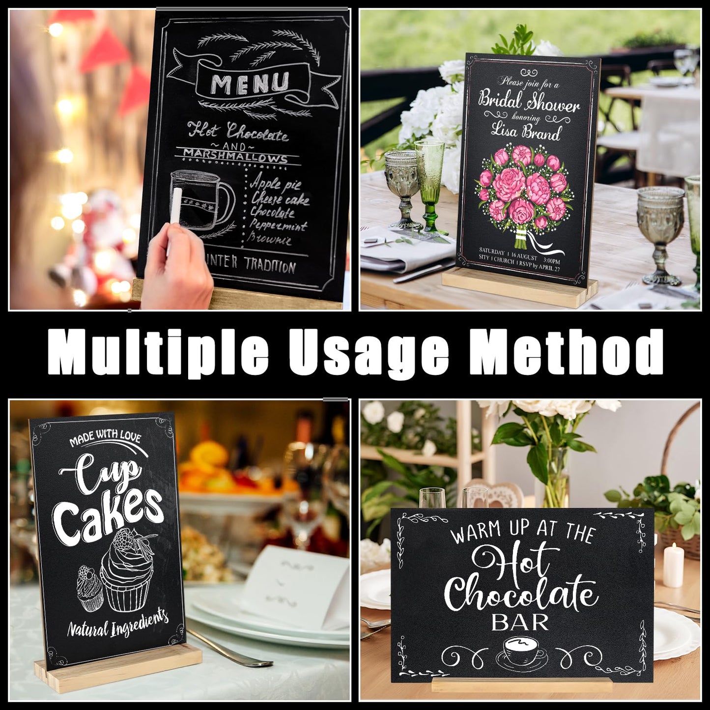 BOUBONI 2 Pack Small Chalkboard Signs with Wood Stand 6 x 8 inch Tabletop Chalkboard Sign Double-Sided Message Menu Boards for Kitchen Wedding Bar and Restaurant