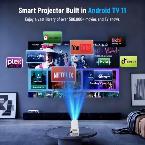 Mini Projector | 4K 1080P Portable Movie Projector with WiFi & Bluetooth - Built-In Apps & Speaker