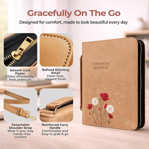 Regine Switzerland Bible Cover for Women - Durable PU Leather Case with Thumb Page Holder & Shoulder Strap | Elegant Christian Gift
