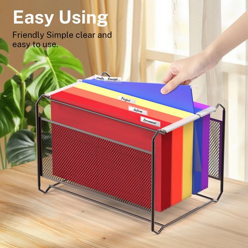 FUCDTEFC Hanging File Organizer, Mesh File Folder Organizer, Steel Letter Size Hanging File Folder Frames Filing Box for Desk Storage, Desktop File Organizer for Office, Home, School
