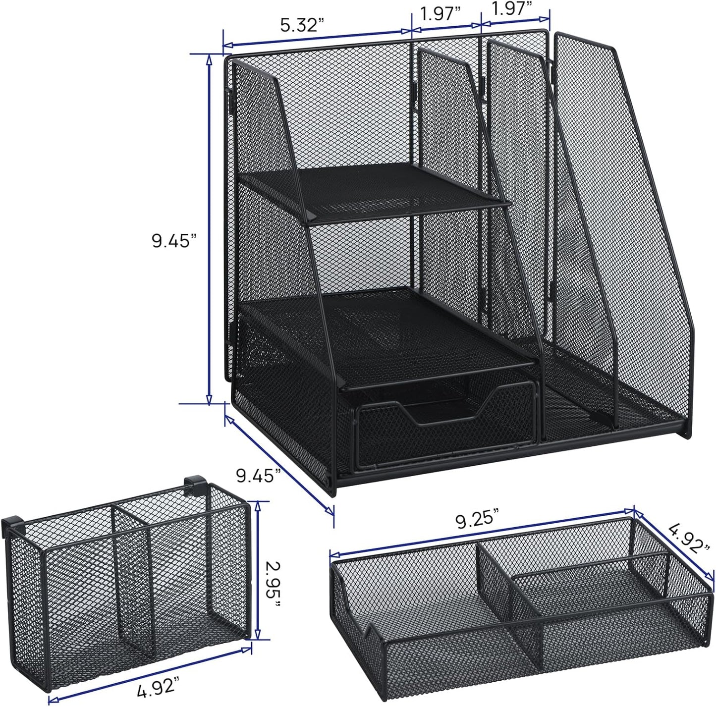 Topwey Desk Organizer - 2-Tier File Organizer with Drawer & Pen Holders | Mesh Desktop Storage Solution