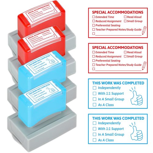 4 PCS Teacher Stamps for Classroom Self-inking Accommodations Stamp Set Completed Grading Rubber Behavior Teacher Stamps for Back to School Homework Student Dormitory First Day of School Supplies Gift