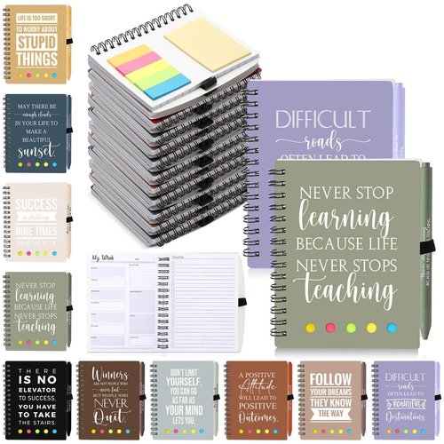 Moinchore 30 Sets Christmas Gifts Inspirational Spiral Weekly Planner Notebooks Ballpoint Pens Sticky Notepads for Students Teacher Employee Coworker Team Staff Vet Tech(Morandi Colors)