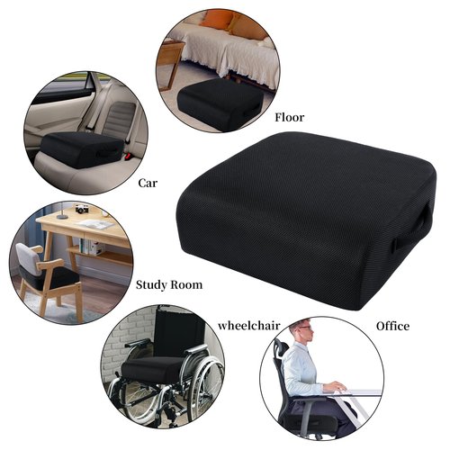 MABOZOO Extra Thick Chair Cushions,Office Chair Booster Seat Cushion to Raise Seat Height for Pain Relief,18 x 16 x 6 inch Non Slip Memory Foam Thick Cushion with Carry Handle（Black）