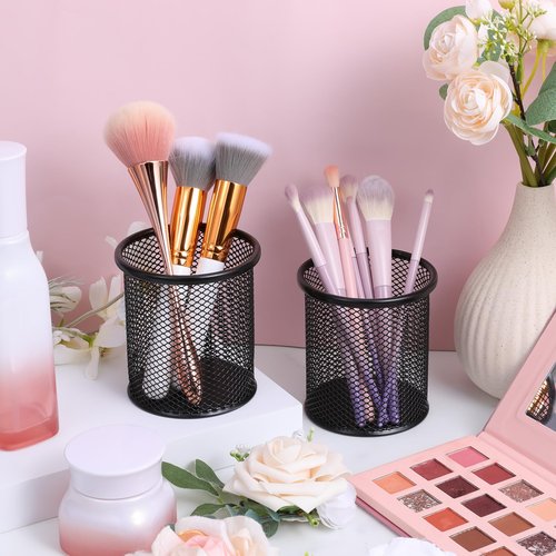 FdcZeyxior 8 Pack Pen Holder for Desk, Black Metal Mesh Pencil Holders Small Trash Can Desktop Pen Holder Desk Accessories & Workspace Organizers for Home, Office, 3.8’’ Tall
