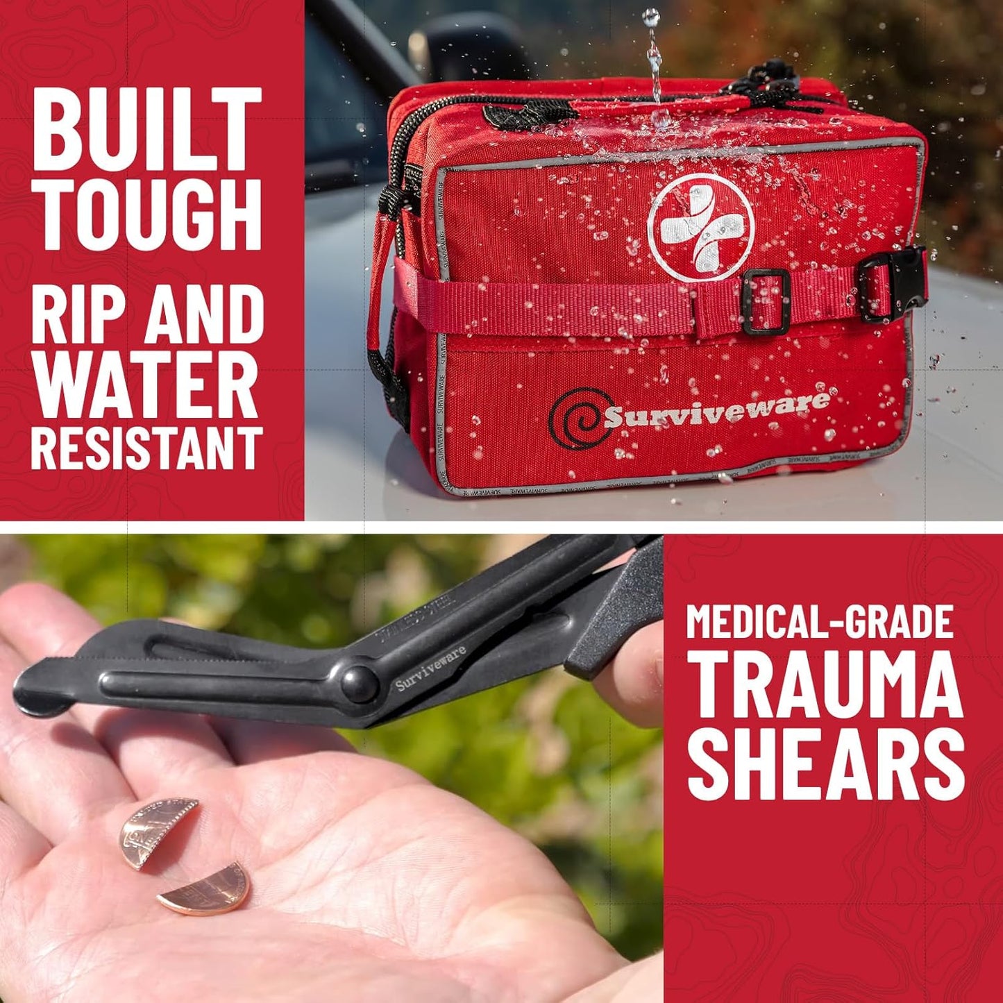 Surviveware 238 Pcs Premium Survival First Aid Kit - Essential Medical Gear for Travel, Camping & Home Emergencies