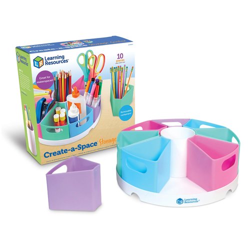 Learning Resources Create-a-Space Storage Center - Pastel, Homeschool Storage, Nursery Organizer, Fits 3oz Hand Sanitizer Bottles, Classroom Craft Keeper, 10 Piece Set