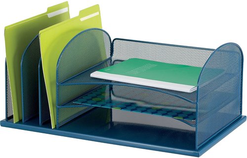 Safco Onyx Mesh 3 Sorter, 3 Tray Desktop Organizer | Durable Steel Mesh & Powder Coat Finish | Home, Office & Classroom Desktop Organization | 19.5"W x 11.5"D x 8.25"H | For Office, Home, Mailrooms