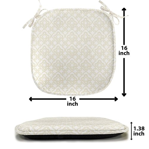 Ambesonne Ivory Chair Seating Cushion Set of 6, Geometric Shabby Form Motif with Classic Effect Rococo Style Oriental Design, Anti-Slip Seat Padding for Kitchen & Patio, 16"x16", Cream Tan